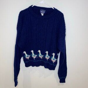 Vintage Woolrich Woman’s Blue Sweater With Geese 100% Wool Size L Rare